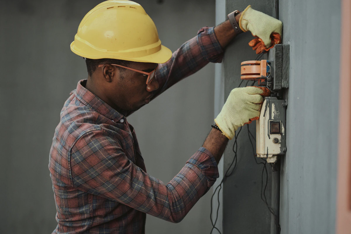 Électricien vérifiant une installation